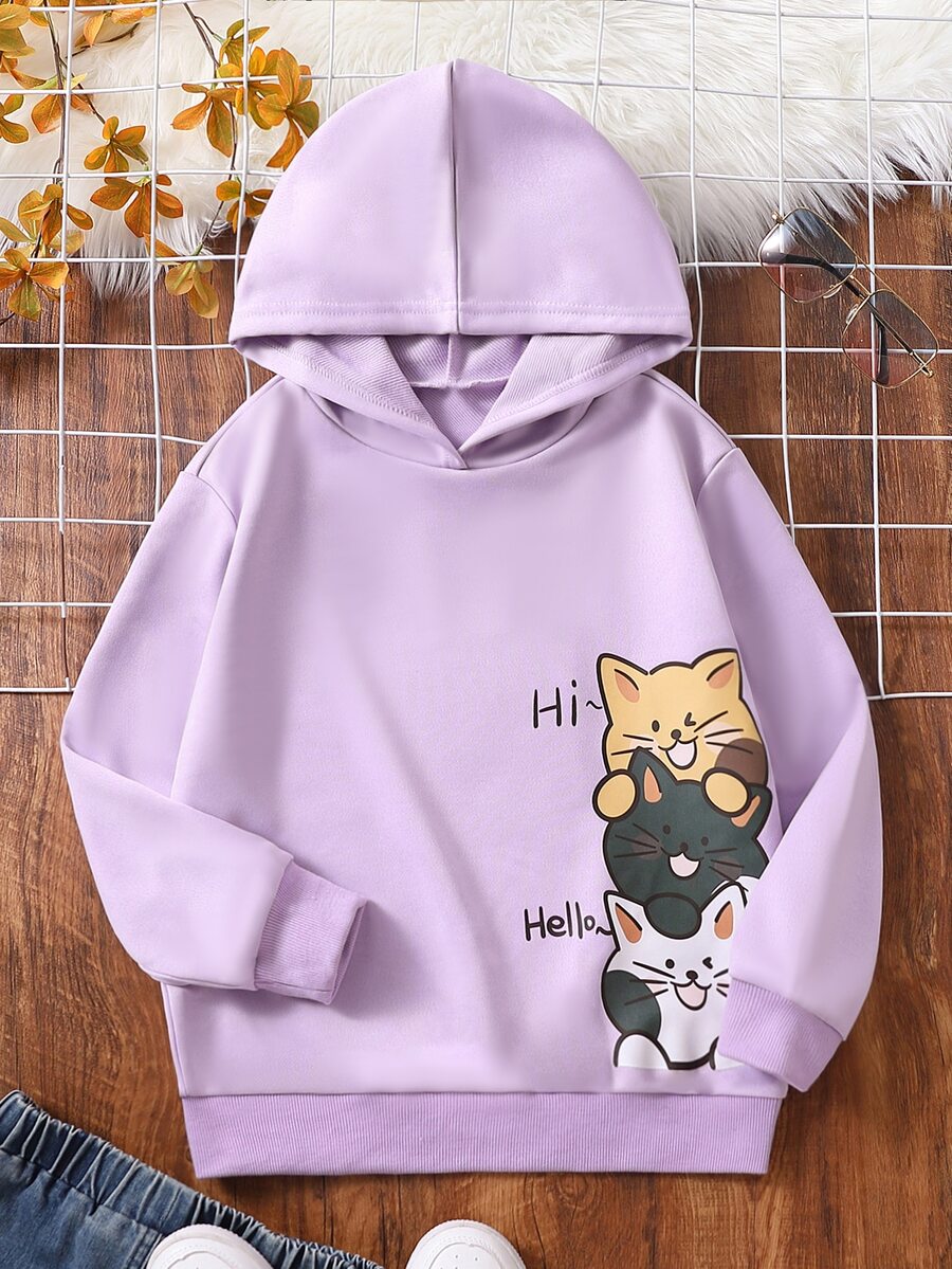 少女卡通字母图案卫衣 - 紫丁香色 - 查看 1