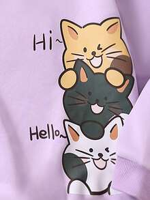 少女卡通字母图案卫衣 - 紫丁香色 - 查看 4