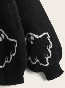 SHEIN Qutie Plus Ghost Pattern Drop Shoulder Cardigan - Black - View 3