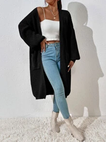 Calvaya Dual Pocket Drop Shoulder Cardigan,Long Sleeve Tops Fall Winter Cloth For Women - Black - View 8