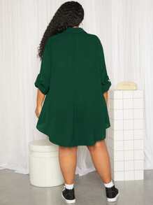 SHEIN CURVE+ 大碼捲邊袖襯衫洋裝