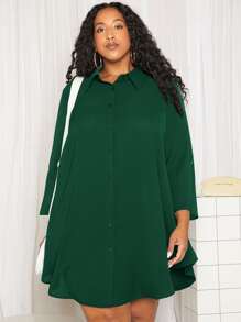 SHEIN CURVE+ 大碼捲邊袖襯衫洋裝