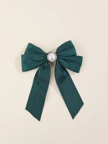 Rhinestone & Faux Pearl Decor Bow Tie - Green - View 1