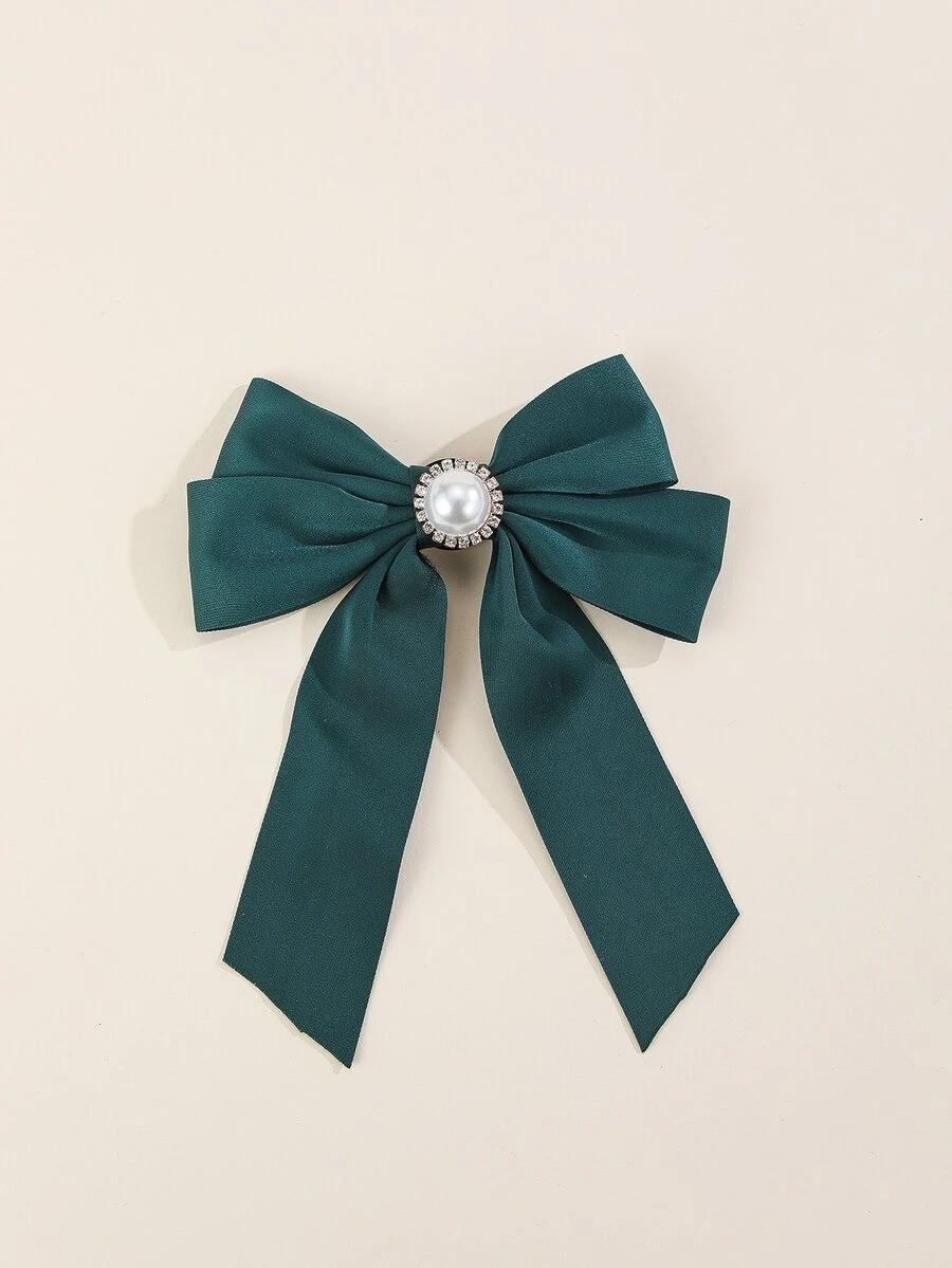 Rhinestone & Faux Pearl Decor Bow Tie - Green - View 1