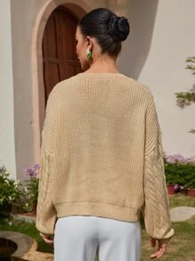 SHEINNeu Cable Knit Drop Shoulder Jumper - Khaki - View 2