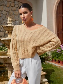 SHEINNeu Cable Knit Drop Shoulder Jumper - Khaki - View 1