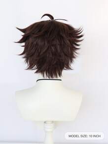 Peluca sintética cosplay corto recto con tupe - Marrón - Ver 2