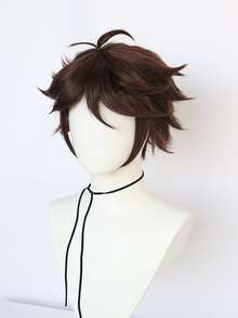 Peluca sintética cosplay corto recto con tupe - Marrón - Ver 5