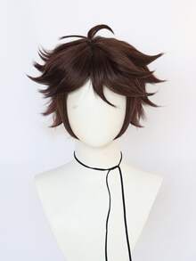 Peluca sintética cosplay corto recto con tupe - Marrón - Ver 6