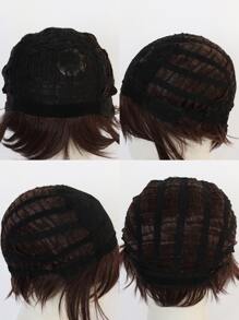 Peluca sintética cosplay corto recto con tupe - Marrón - Ver 9