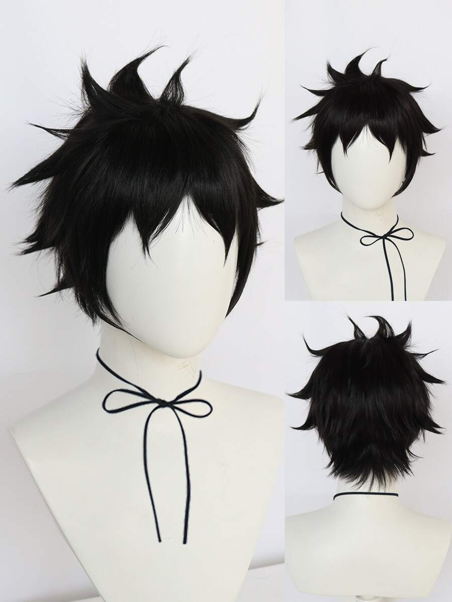 Tóc giả tổng hợp Cosplay thẳng ngắn với tóc mái - màu đen - Xem 1