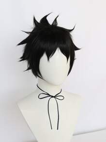 Tóc giả tổng hợp Cosplay thẳng ngắn với tóc mái - màu đen - Xem 3