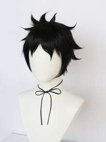 Tóc giả tổng hợp Cosplay thẳng ngắn với tóc mái - màu đen - Xem 6