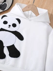 Girls Panda Patched Hoodie & Joggers - Black and White - View 3