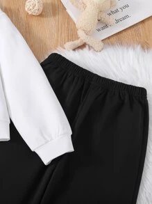 Girls Panda Patched Hoodie & Joggers - Black and White - View 4