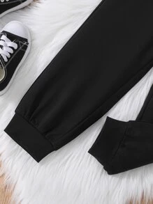 Girls Panda Patched Hoodie & Joggers - Black and White - View 5