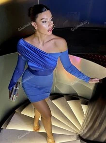 Glamaker Asymmetrical Neck Cut Out Ruched Bodycon Dress