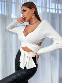 Glamaker 圍裹前繫帶套頭毛衣 - 米色 - 查看 6