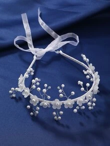 花和人造珍珠裝飾婚禮髮帶