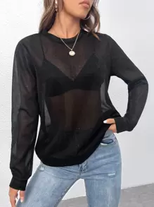 SHEIN Essnce Quần áo thể thao nữ cắt màu trơn Gợi cảm - màu đen - Xem 1