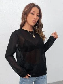 SHEIN Essnce Quần áo thể thao nữ cắt màu trơn Gợi cảm - màu đen - Xem 4