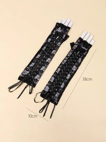 Guantes con patrón floral con cordón delantero - Negro - Ver 3