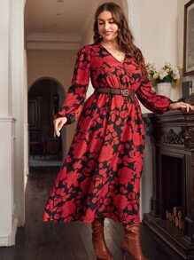 SHEIN Clasi Vestido con estampado floral de manga farol sin cinturón - Multicolor - Ver 3