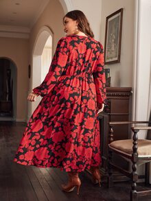 SHEIN Clasi Vestido con estampado floral de manga farol sin cinturón - Multicolor - Ver 4