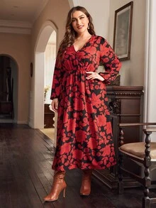 SHEIN Clasi Vestido con estampado floral de manga farol sin cinturón - Multicolor - Ver 5