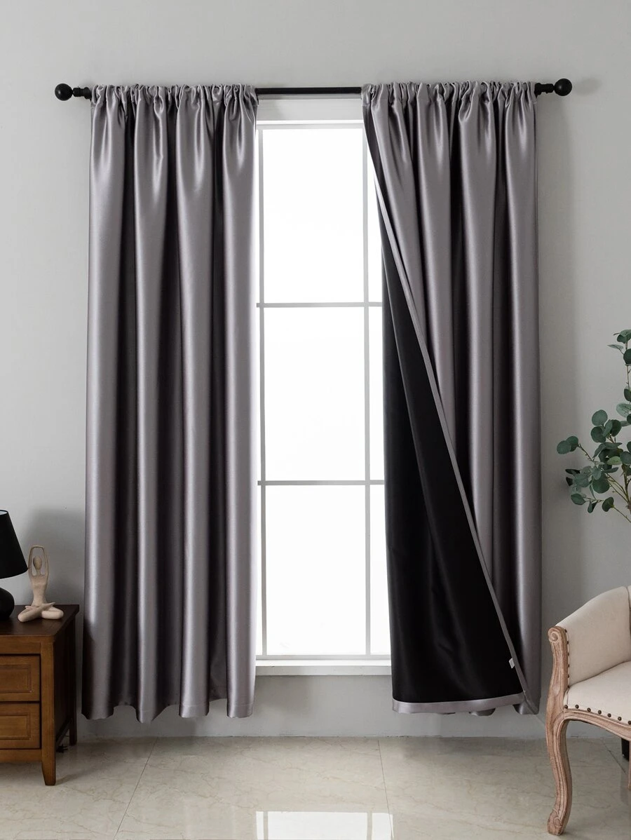 1pc Full Blackout Window Curtain, Easy Installation, Multiple Sizes - Grey - View 1