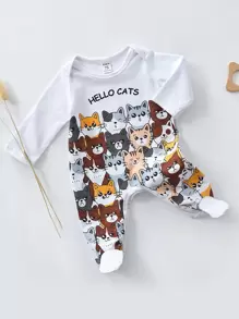 Baby Cartoon Graphic Footed Sleep Jumpsuit - White - View 1