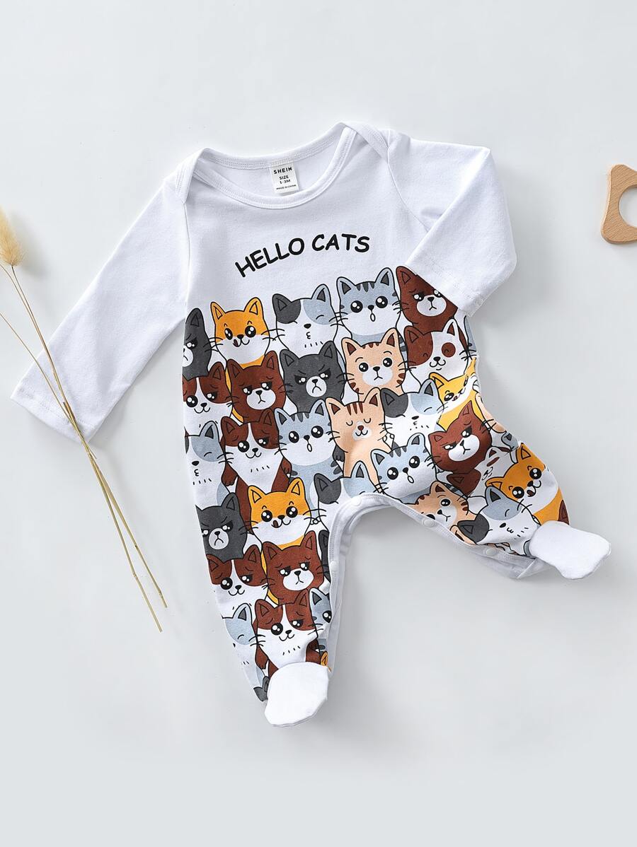 Baby Cartoon Graphic Footed Sleep Jumpsuit - White - View 1