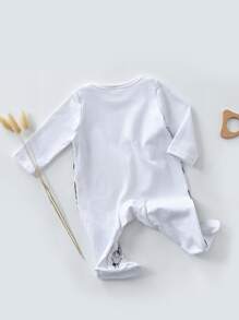 Baby Cartoon Graphic Footed Sleep Jumpsuit - White - View 2