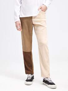 Manfinity Men Colour Block Slant Pocket Corduroy Trousers - Multicolor - View 1