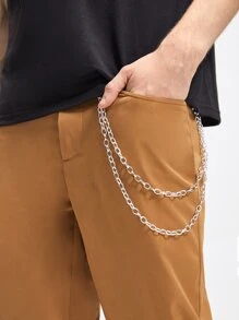 Manfinity Men Chain Detail Straight Leg Trousers - Brown - View 3