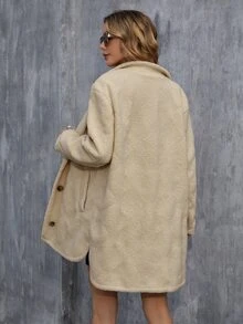 Casual Solid Color Fuzzy Jacket, Autumn/Winter - Khaki - View 2