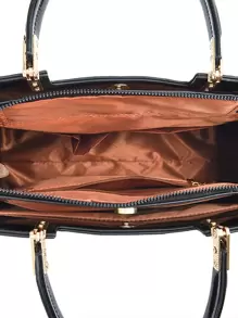 Old Moeny，鳄鱼压纹手提包，女士优雅 PU 拉链单肩包，可调节肩带，母亲节送给妈妈的礼物，鳄鱼压纹托特包，PU 皮革纯色顶部提手钱包，休闲大号单肩包，女士引人注目的工作包 - 黑色 - 查看 7