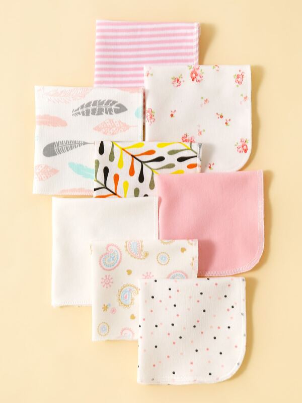 momscare 8pcs Baby Bibs & Square Towels, Soft Absorbent Feeding Towels, Suitable For Newborns And Infants - Cute Design Baby Towels, Burp Cloths And Handkerchiefs - The Perfect Infant Bath Gift For Sensitive Skin Boys And Girls