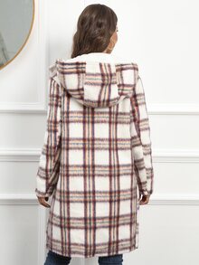 Plaid Button Front Hooded Coat - Multicolor - View 2