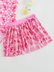 SHEIN Einteiliger Badeanzug mit Fischschuppen Muster und Strandrock für junge Mädchen - Pink - Übersicht 5