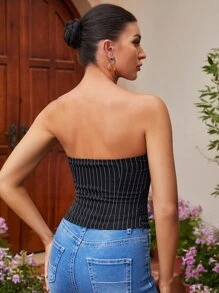 SHEINNeu Striped Asymmetrical Hem Tube Top - Black - View 2
