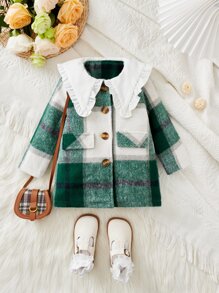 Baby Plaid Print Statement Collar Coat - Multicolor - View 1
