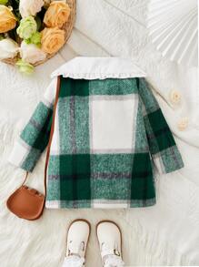 Baby Plaid Print Statement Collar Coat - Multicolor - View 2