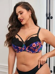 Áo Ngực & Áo Ngực Không Dây Kích Thước Lớn Tương phản ren Cắt ra In - Nhiều màu - Xem 1