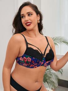 Áo Ngực & Áo Ngực Không Dây Kích Thước Lớn Tương phản ren Cắt ra In - Nhiều màu - Xem 3