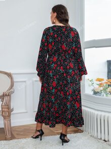 Elegant Bloemen Stippen Grote maat jurk Geribd