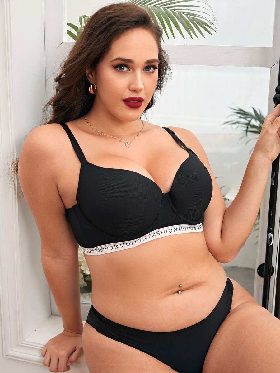 Sujetador con cinta con letra con aro - Negro - Ver 1