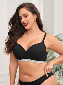 Sujetador con cinta con letra con aro - Negro - Ver 3