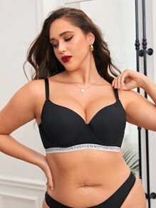 Sujetador con cinta con letra con aro - Negro - Ver 4