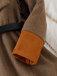 小女童拼接面繫腰帶連衣裙和帽 - 咖啡棕 - 查看 3